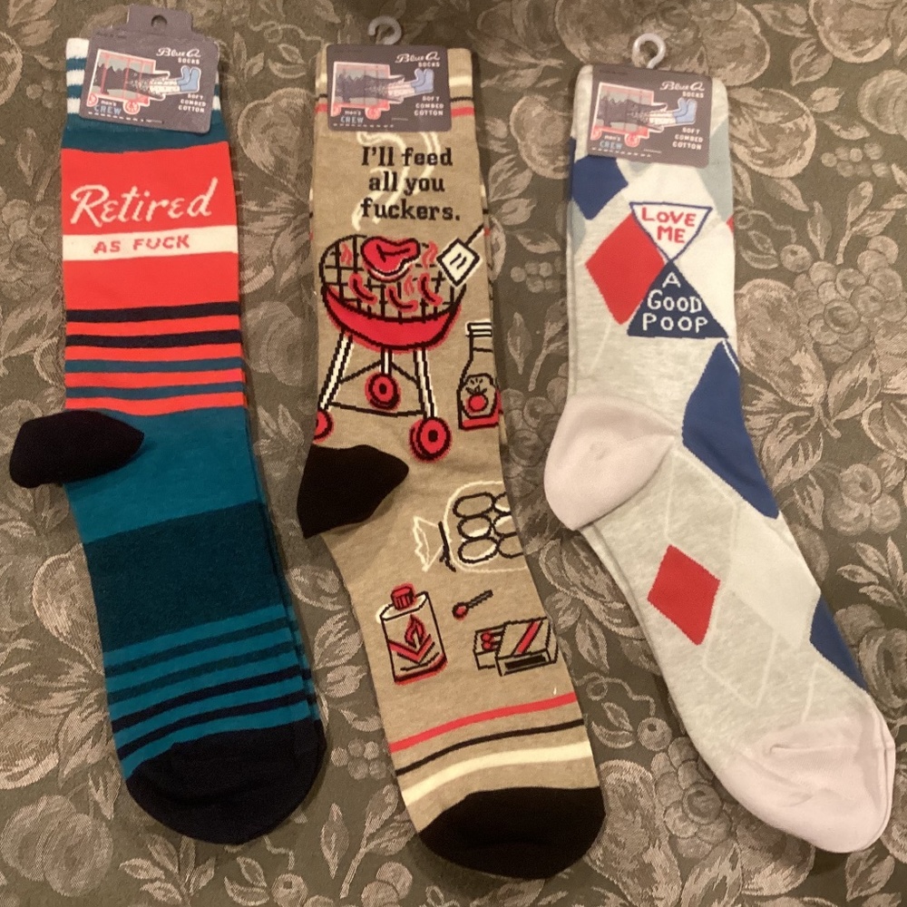 NWT MEN’S 3pr BLUE Q NOVELTY SOCKS BUNDLE